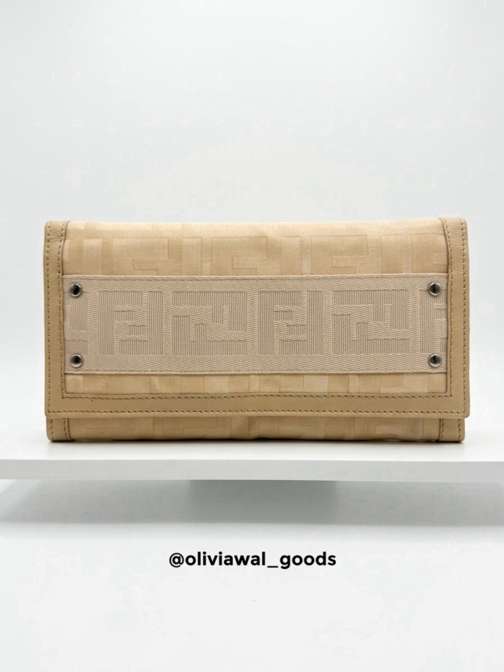 Like New Fendi Zucca Beige Logo-Embossed Foldover Wallet
